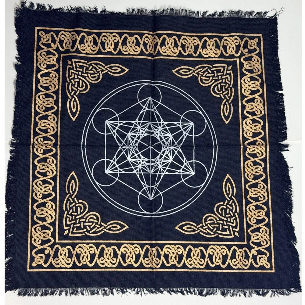 Metatrons Cotton Cube Altar Cloth Black Gold Celtic Knot Sacred square Tarot Mat